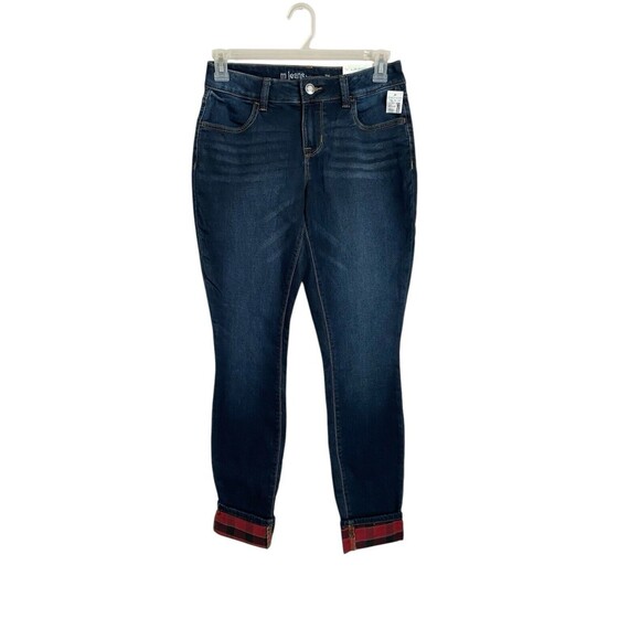 M Jeans By Maurice’s Mid Rise Jeggings With Plaid Cuffs Size S Long New - Picture 1 of 6